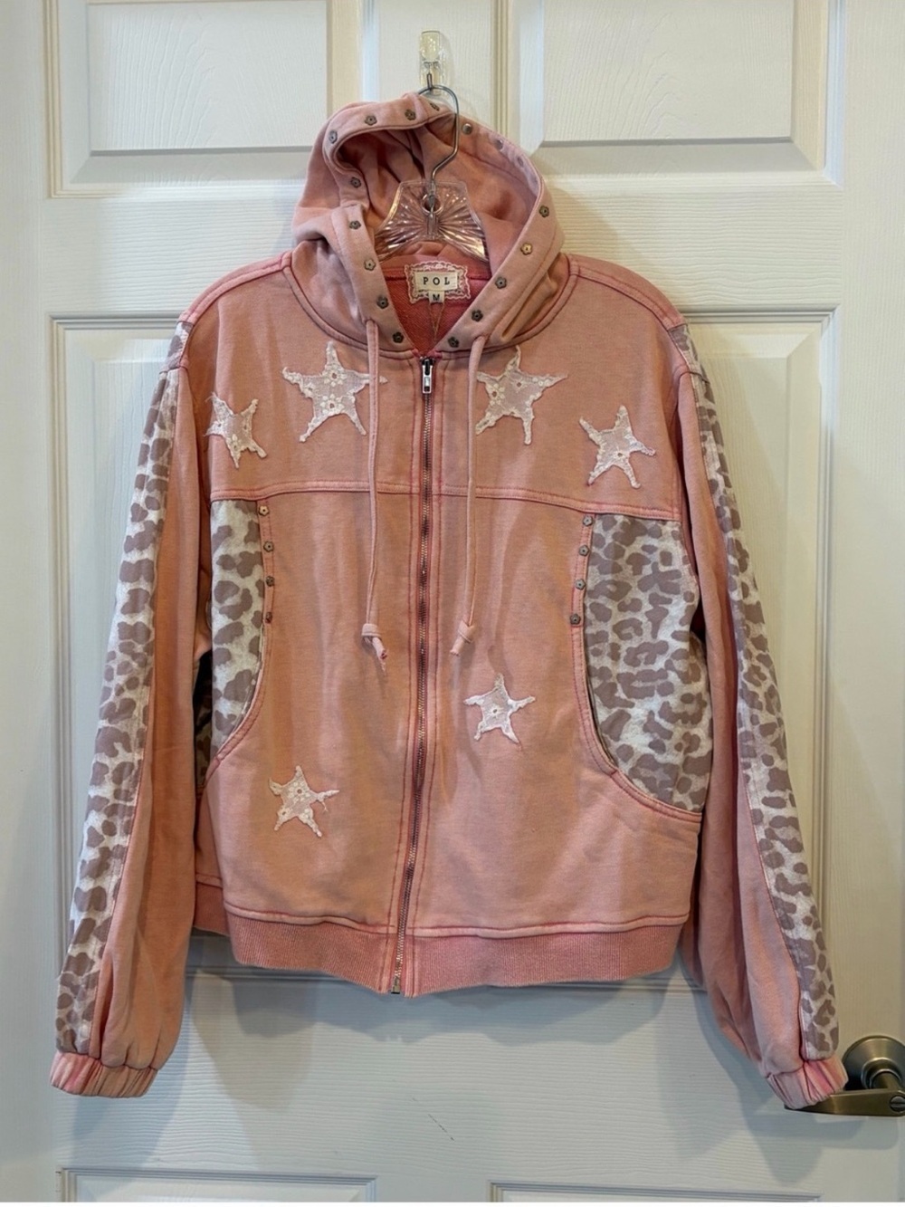 POL NWT Star & Leopard Accent Pink Set Zip Hoodie & Drawstring Waist Joggers SET - Picture 2 of 10